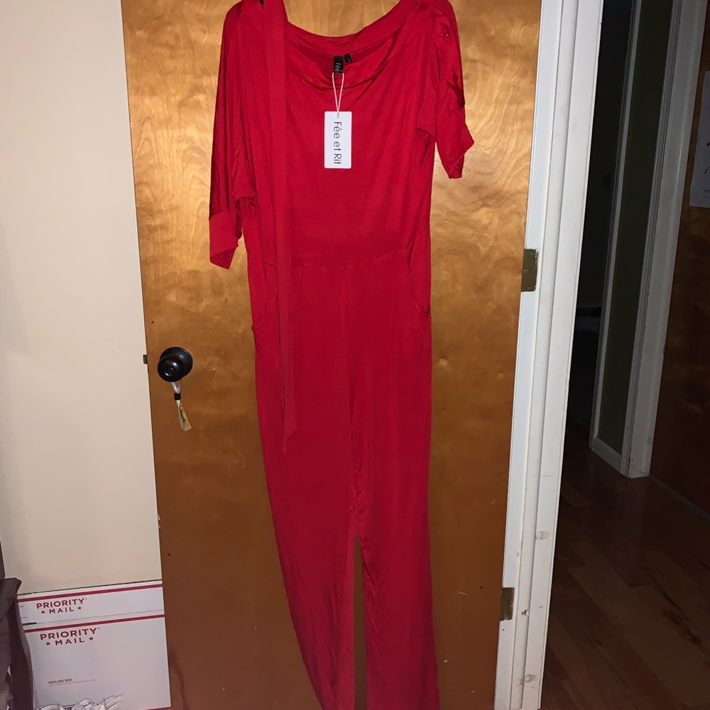 NWT Fee Et Rit Red Asymmetrical Jumpsuit